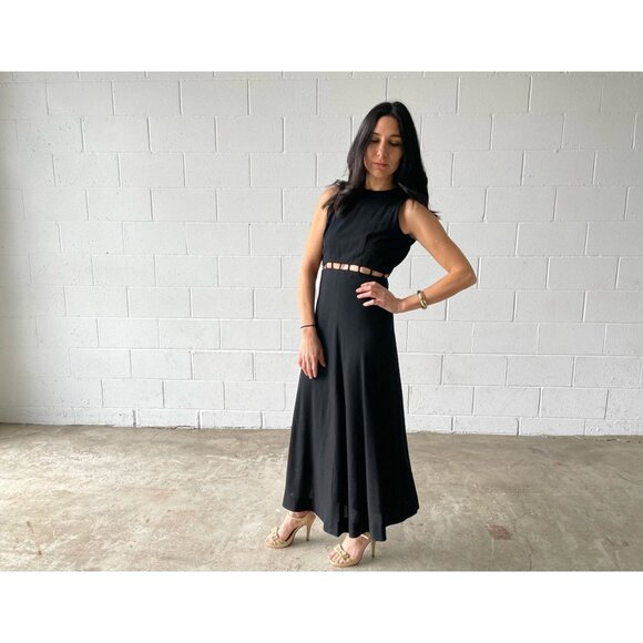Vintage mod black dress cutout midriff | maxi dress | sleeveless party dress - Picture 1 of 10